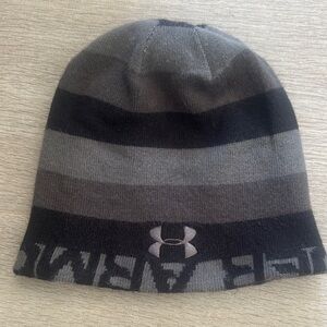 Under Armour Black and Gray Striped Knit Beanie